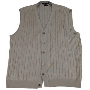 Mark Shale Mens Cream 100% Silk Cable Knit Button Front V-Neck Sweater Vest L